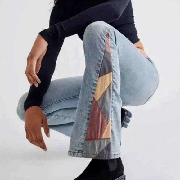 Free People Driftwood Farrah Suede Bell Bottom Flare Jeans Sz 29 *hemmed* - Picture 1 of 16